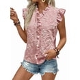 thumbnail image 2 of Women'S Tank Pullover Ruffle Jacquard Short Sleeve Blouse Elegant Casual Summer Top Pink M, 2 of 9