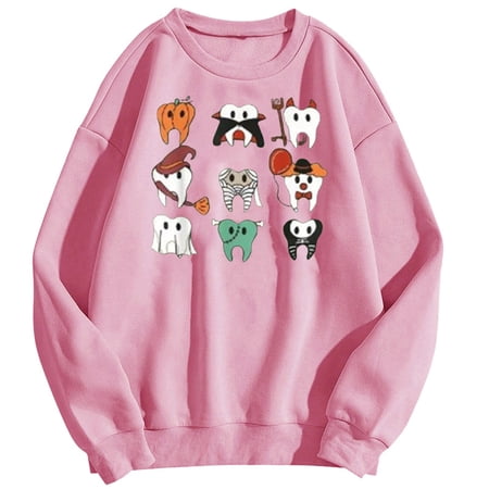FYEGRE Women s Printed Crewneck Sweatshirt Long Sleeve Casual Pullover Soft Fashion Top For Everyday Comfort Wear Pink M