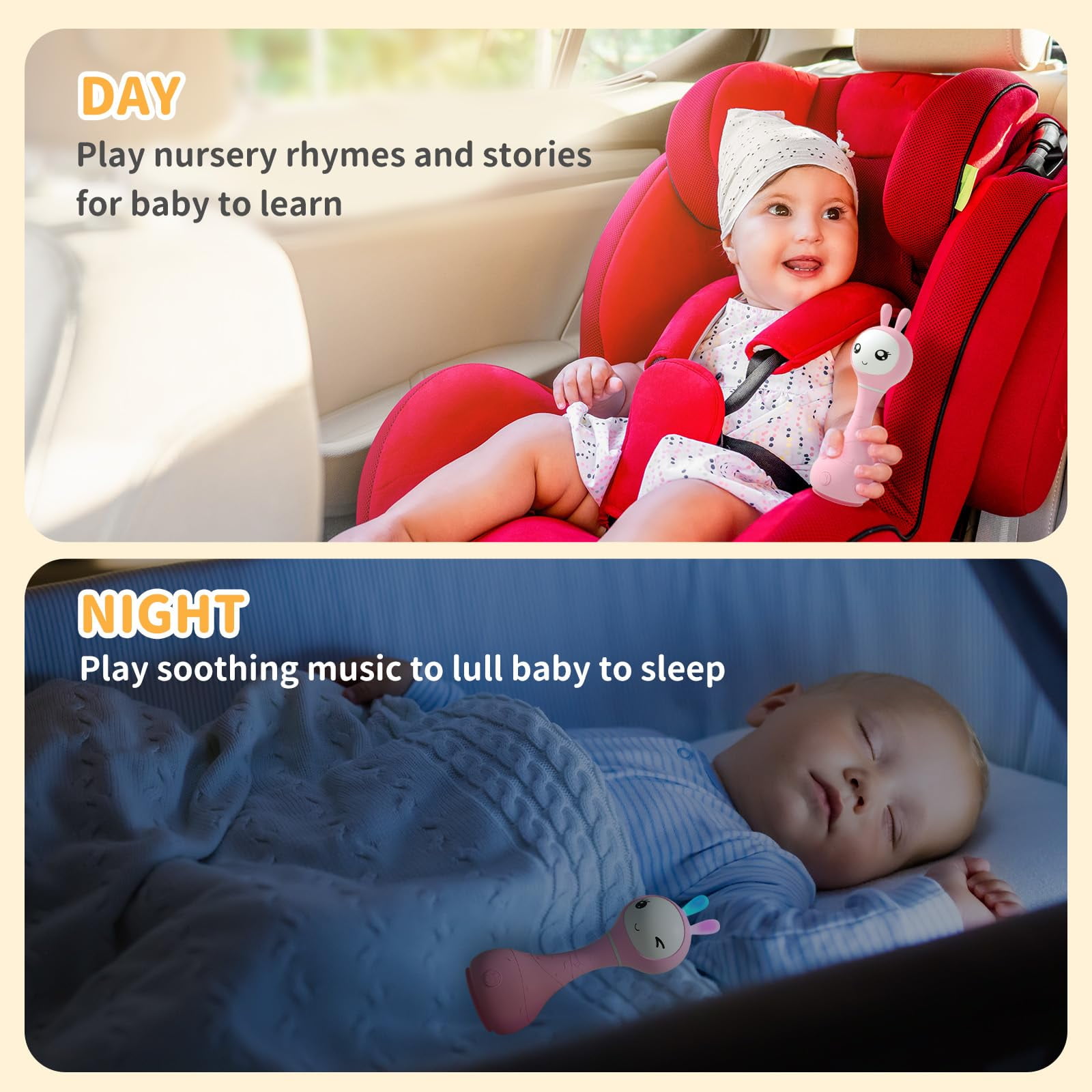 alilo Smarty Bunny Baby Rattle - Infants Musical Light up Toys for 0-24 Months - Nursery Rhymes, Stories, White Noise, and Colour Recognition - Newborn Gift