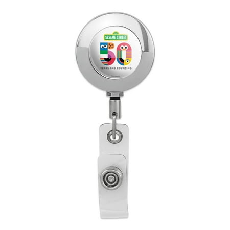 Sesame Street 50th Anniversary Logo Retractable Reel Premium Metal Chrome Badge ID Card Holder Clip