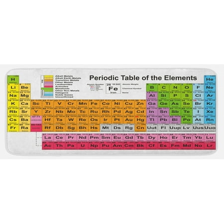 

Periodic Table Kitchen Mat Science Freak Chemistry Lovers Colorful Element Table for Fun Learning Image Plush Decorative Kitchen Mat with Non Slip Backing 47 X 19 Multicolor by Ambesonne
