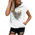 thumbnail image 2 of Womens Summer T Shirts Plus Size Letter Hooded Sweatshirt Short Sleeve Loose Top Fashion Dressy Casual Tunic Blouses M-3XL, 2 of 7