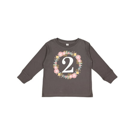 

Inktastic 2nd Birthday Rose Wreath 2 Year Old Girl Gift Toddler Toddler Girl Long Sleeve T-Shirt