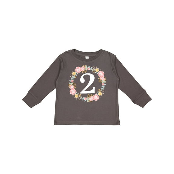 Inktastic 2nd Birthday Rose Wreath 2 Year Old Girl Girls Long Sleeve Toddler T-Shirt