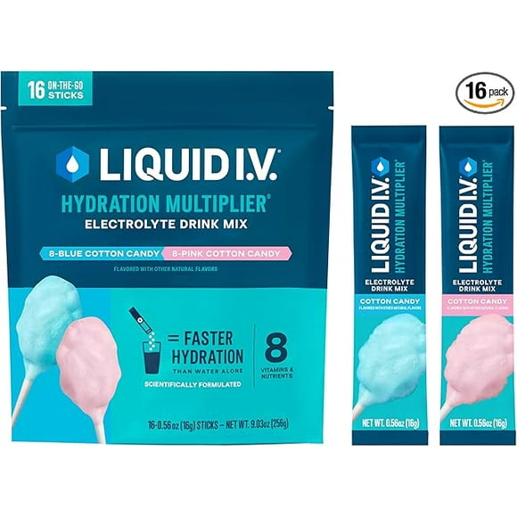 Liquid I.V.® Hydration Multiplier - Cotton Candy | Electrolyte Powder Drink Mix | 1 Pack (16 Servings)