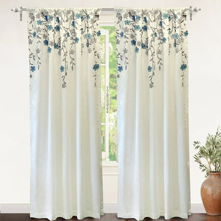 DriftAway Isabella Embroidered Room Darkening Window Curtain, Embroidered Crafted Flower, Lined with Thermal Insulated Fabric, Single Panel, 50”x96”
