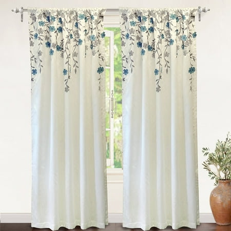 DriftAway Isabella Embroidered Room Darkening Window Curtain, Embroidered Crafted Flower, Lined with Thermal Insulated Fabric, Single Panel, 50”x96” (Best Thermal Insulated Curtains)