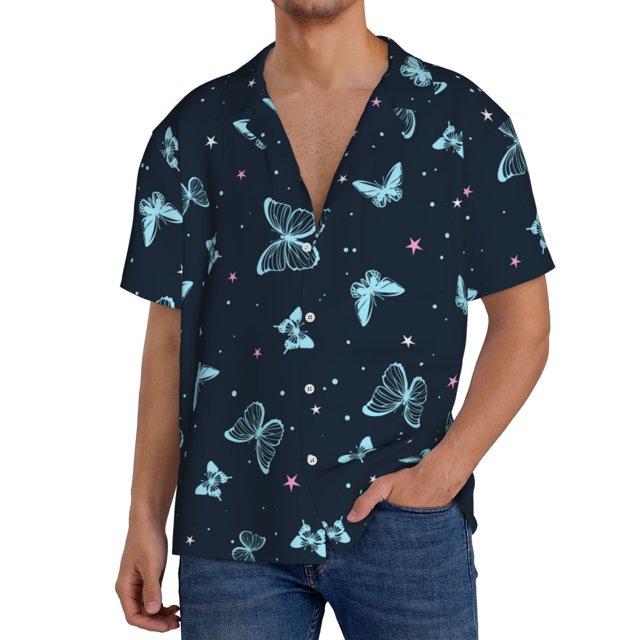Fotbe Beautiful Butterflies Camisa Estampada de Manga Corta para Hombre, Casual de Verano, Estilo Playero, Sin Arrugas-3X-Large
