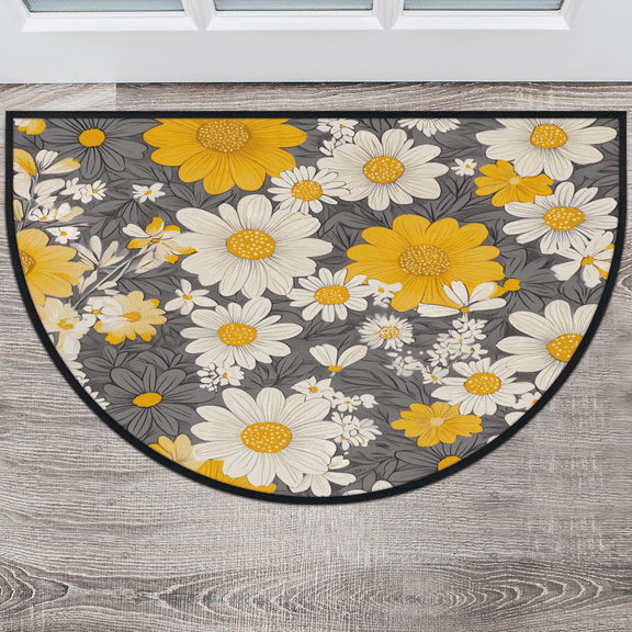 CURLYOOT Farmhouse Daisy Half Round Door Mat, Indoor Outdoor Entrance Rug, Semi Circular Area Rug, Non Slip Washable Absorbent Doormat, Laundry Room Rug 40'' x 63''