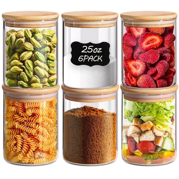 Juego de tarros de vidrio para almacenamiento de alimentos ComSaf 750 ml (25 oz) x 6 con tapas