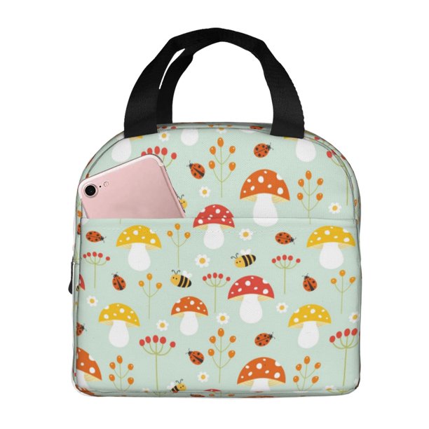 Easygdp Mushroom Bee Bolsa Térmica Premium - Tela Oxford Impermeable, Gran Capacidad, Bolsillo Frontal, Unisex para Trabajo, Escuela, Actividades al Aire Libre y Picnics