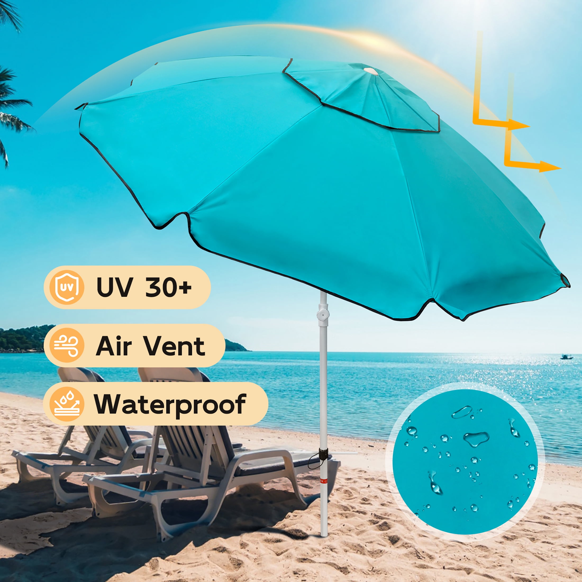 Abba Patio 7' Patio Beach Umbrella Sun Shade Tilt w/ Carry Bag, UV Protection, Lake Blue