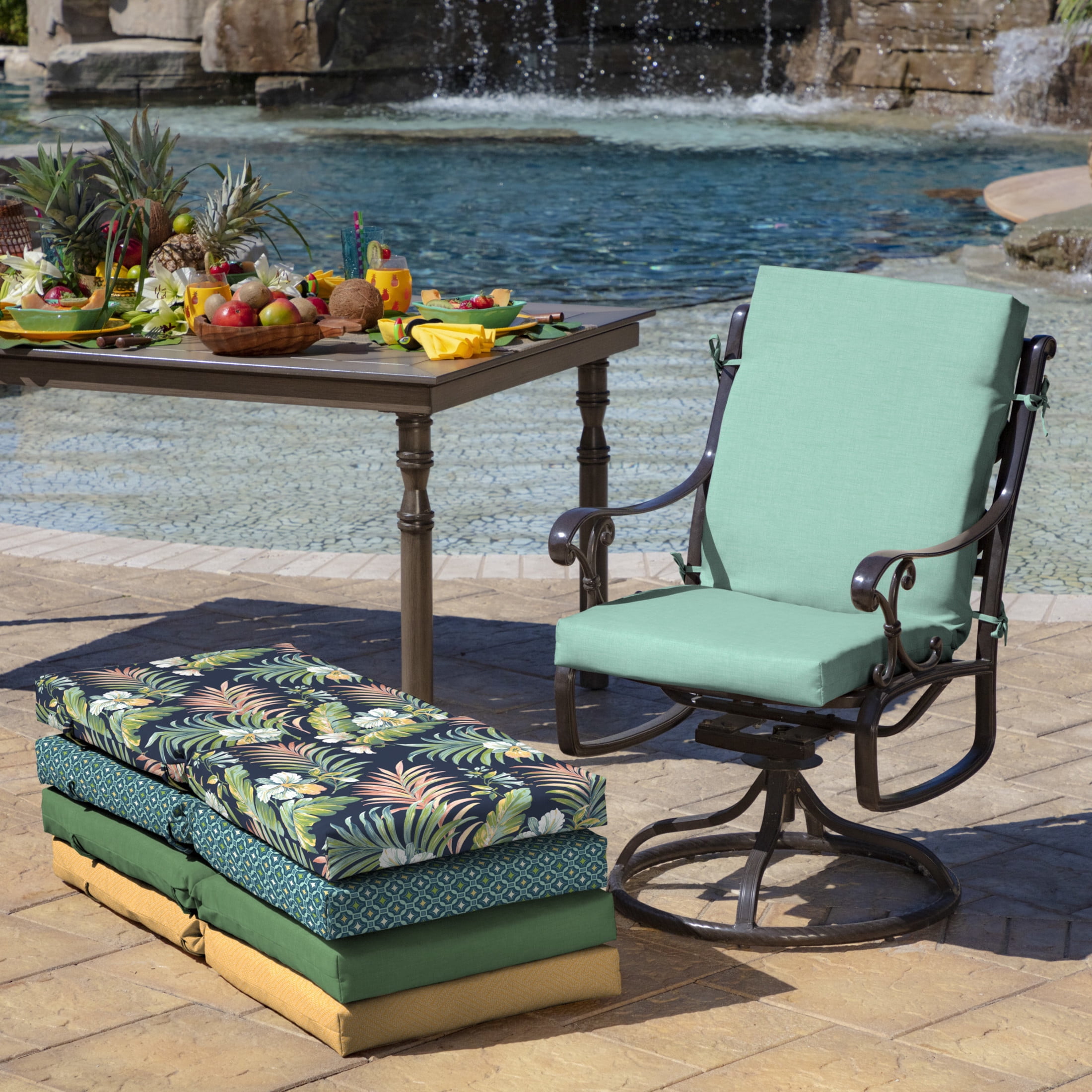 ARDEN 2-Pack Outdoor Patio Dining Chair Cushion, 20x44, Rain-Proof Seat Pad, Fade-Resistant Outdoor Cushion Aqua Leala
