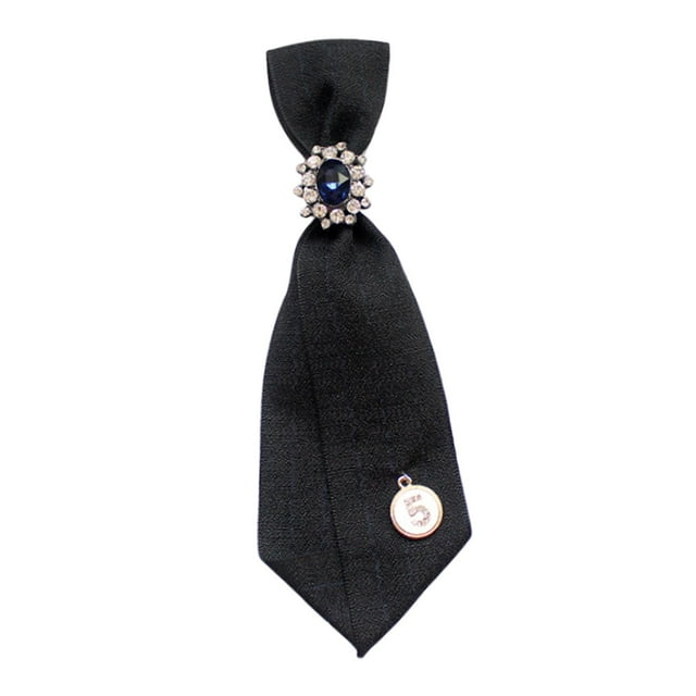 Women's Neck Tie Smooth Ribbon Brooch for Uniform Shirt Costume Accessories black