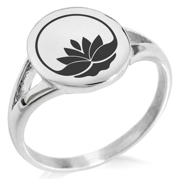 Stainless Steel Lotus Zen Minimalist Oval Top Polished Statement Signet Ring