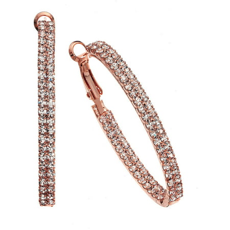 X & O Handset Austrian Crystal Rose Gold-Plated Medium Twin-Row Oval Inside-Out Earrings