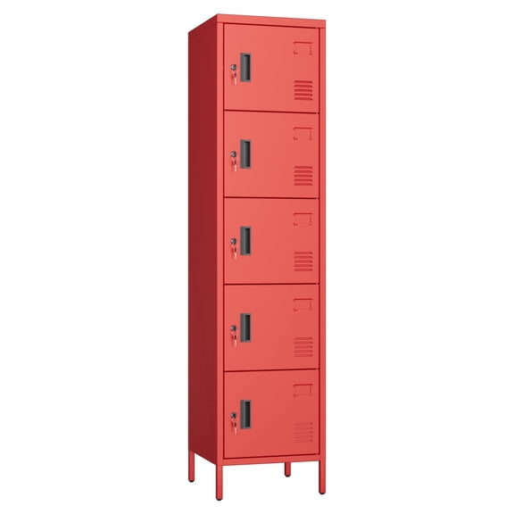 HUAXRON Metal Storage Locker with 5 Doors for School Office Gym Bedroom,Single Locker for Employees,Assembly Required, Red