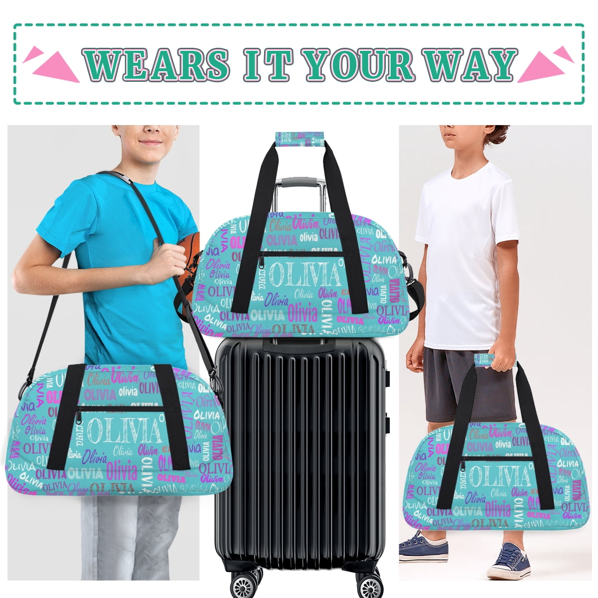 Dance Bag for Kids Girls Personalized Bag Name Overnight Bag Ballet Bag Gym Bag Light Blue