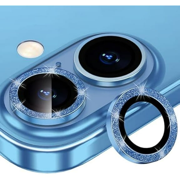 lulufa for iPhone 16/16 Plus Camera Lens Protector Bling Individual Metal Glitter Ring 9H Hardness Scratchproof Protector, Stylish Phone Accessories, Case Friendly (Glitter Blue)