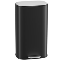 Pirecart Stainless Steel Trash Can, 8 Gal Oval Garbage Can W/ Slow-Closing Lid & Removable Inner Bucket, Foot-operated Soft Lid Trash Can for kitchen, Home, Office, Black