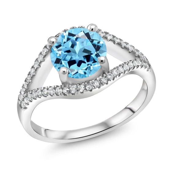 Gem Stone King 2.70 Ct Round Swiss Blue Topaz 925 Sterling Silver Ring (Size 9)