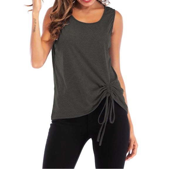 Homenesgenics Tank Tops for Women Plus Size Casual Fashion Women Round-Neck Ladies Solid SlimTank Tops Gray L