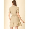 thumbnail image 4 of Unique Bargains Women's Belted Ruffled Hem Button-Down Cotton Safari Shirt Dress XS Khaki, 4 of 6