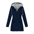 thumbnail image 2 of Moxiu Womens Lightweight Raincoat Waterproof Hiking Long Rain Jacket Travel Long Sleeve Striped Hooded Trench Coat 2025 Dark Blue,S, 2 of 5