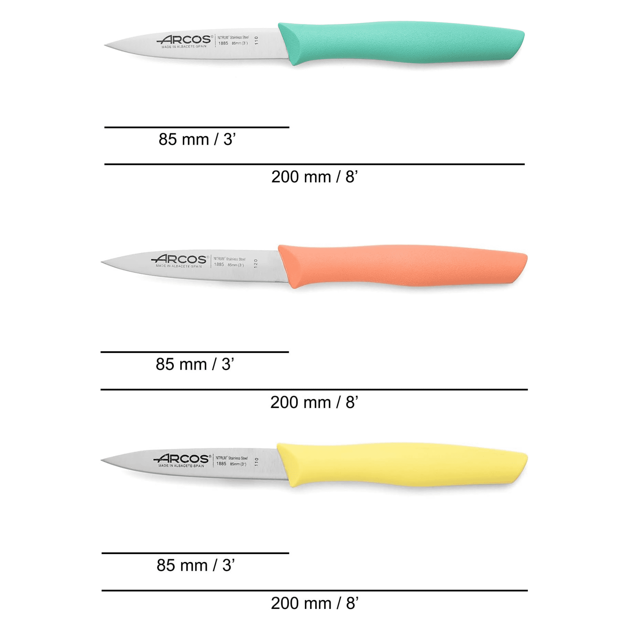 ARCOS Knife Set 4 pieces (3 knives + 1 scissors) - Nitrum Stainless Steel and mm blade. 1670 gr. Pine Wood Block. Ergonomic Polyoxymethyle(並行輸入品) : Arcos Kitchen Knife Set 4 Pieces. 3 Chef Knives and 1