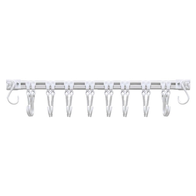 white Slide Hooks Kitchen Storage Organizer Rail System With Adjustable Hangers For Behind Door Installation Size 11.81X1.18 Inch