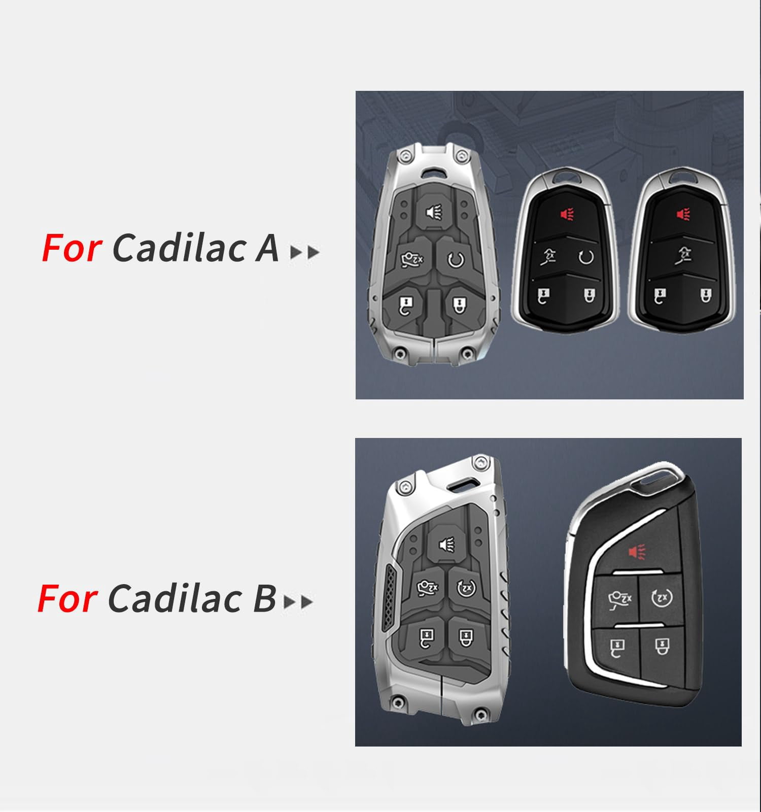 Heavy Metal Key Fob Cover Case Protector for Cadillac Compatible with 2015-2019 Escalade CTS SRX XT5 ATS STS CT6 XTS XT4 Smart Remote Key Shell Accessories