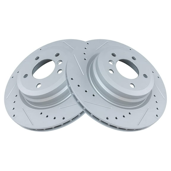 TRQ Performance Brake Rotor Drilled & Slotted G-Coated Rear Pair Fits Select BMW