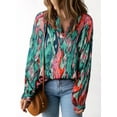 thumbnail image 3 of HOTAPEI Womens Shirts Casual Boho Abstract Print Lantern Long Sleeve Shirts Satin V Neck Blouses Tops, 3 of 5