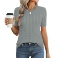thumbnail image 4 of Delayuji Women's Short Sleeve Knitted T-Shirt Fashion Solid Color Crew Neck Elegant Lightweight Pullover Top Spring Summer Outfit, 4 of 5