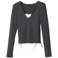 thumbnail image 4 of Arlun, Two Pieces T Shirts for Women Casual V Neck Long Sleeve Slim Fit Tops Solid Color Splicing Soft Comfortable Lightweight Fall Basic Workout Tshirts Dark Gray L, 4 of 4