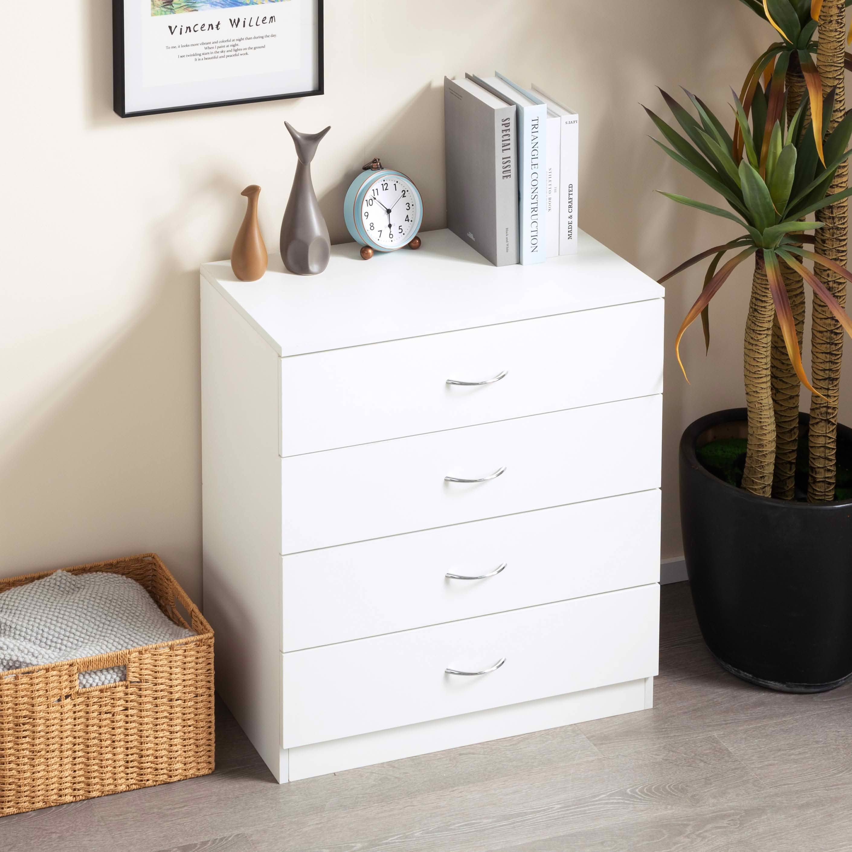MAYEERTY Modern 4-Drawer Storage Chest, Sturdy Manufactured Wood Cabinet for Living Room Bedroom Entryway