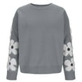 thumbnail image 5 of Miluxas Women's Floral Pattern Crewneck Long Sleeve Drop Shoulder Sweaters Pullover Tops Gray S(S), 5 of 9