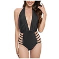 thumbnail image 1 of Women's Bandage Bikini Swimsuit - Lace-Up V-Neck, Backless Design - Polyester, S-XL Sizes, 1 of 8