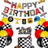 Race Car Birthday Banner and Cake Topper Racing Chequered Flag Hot Wheel Themed Birthday Party Supplies