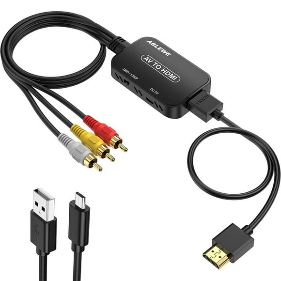 ABLEWE Convertidor RCA a HDMI, convertidor AV a HDMI con cable RCA y cable HDMI compatible con PAL/N
