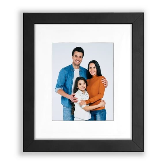 11x14 1.25" Black Wood Picture Frame, Displays 8x10 Photo with White Mat