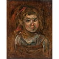 thumbnail image 2 of Tadeusz Makowski 15x18 Black Ornate Wood Framed Double Matted Museum Art Print Titled - Little Girl with a Red Ribbon (1919), 2 of 5