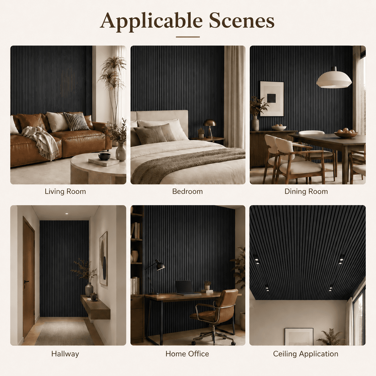 4-Pack Wood Slat Acoustic Wall Panels, 23.5" x 47.1" MDF Slat Wall Paneling for Modern Interior Wall Decor, Sound Absorbing Accent Panels, 31 Sq. Ft,Matte Black