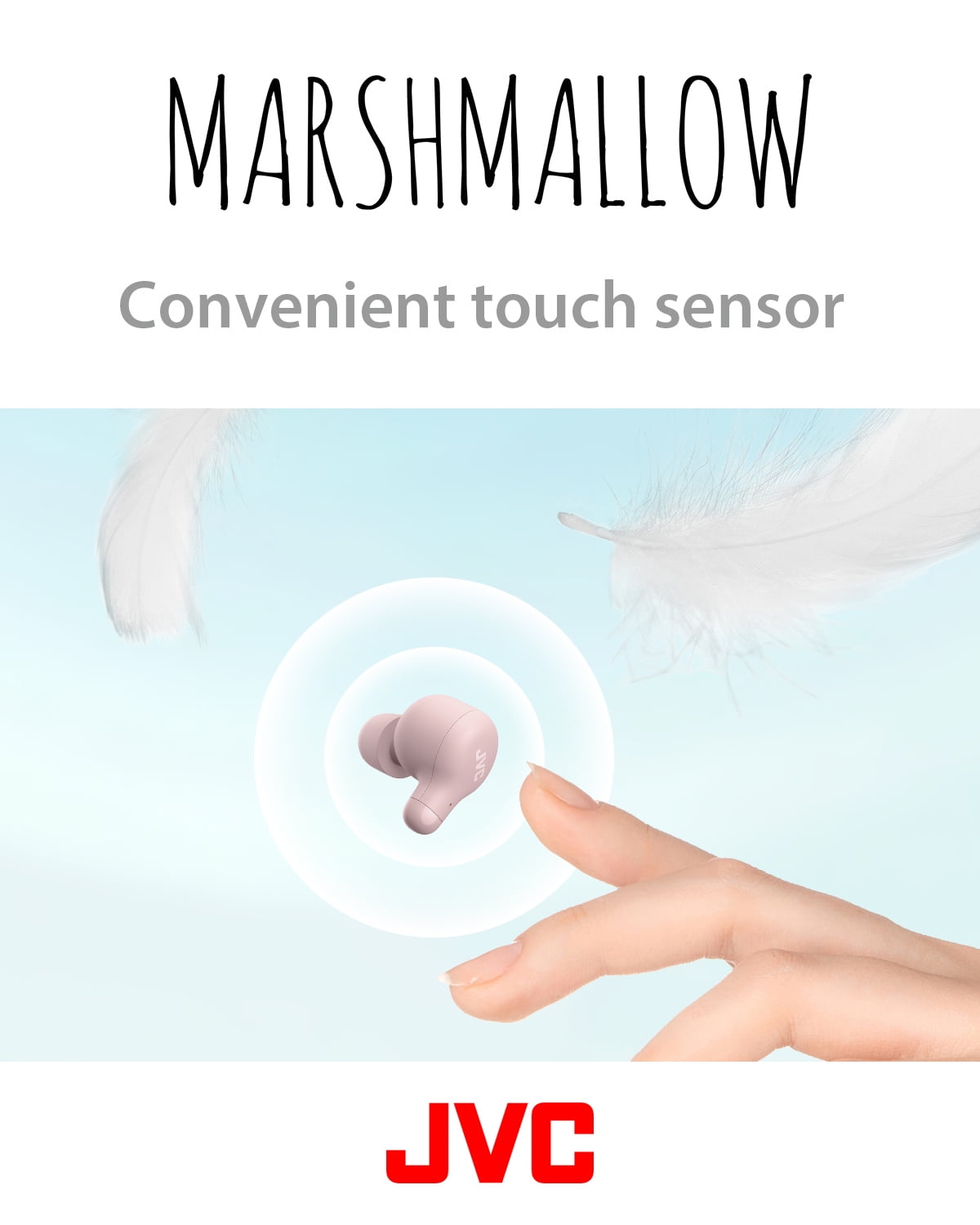 JVC Marshmallow True Wireless Earbuds HAA18TP with Memory Foam Earpieces, Pink