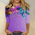 thumbnail image 6 of Ounisa 2025 Womens 3/4 Sleeve Tops Mardi Gras Costumes Fashion Round Neck Color Printed Blouse, 6 of 6