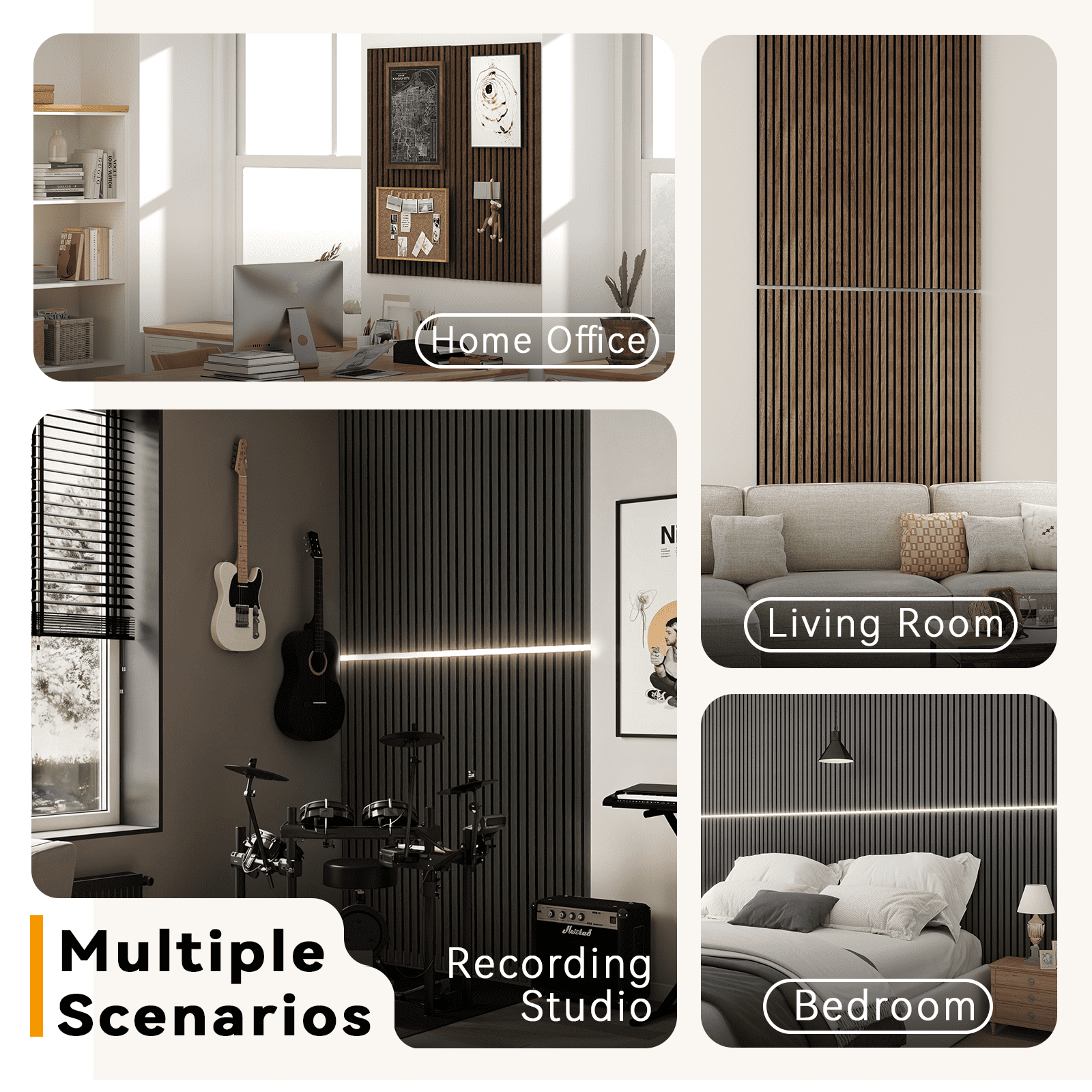 Upick MDF Acoustic Wall Panels, 4 Pack 48" x 24" 3D Slat Wood Panels for Wall, Soundproof Panels for Interior Wall Decor, Walnut