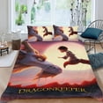 thumbnail image 2 of Guardián de dragones Conjunto de sábanas temático, trío de piezas, cómodo y amigable con la piel, diseño único, regalo de decoración para el hogar para familiares, amigos y fans,140cm *210cm, 2 of 6