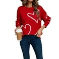 thumbnail image 2 of Women Heart Print Sweaters Long Sleeve Crewneck Oversized Pullover Sweater Cute Love Pattern Knitted Jumper Tops Red XL, 2 of 9