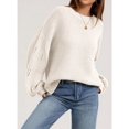 thumbnail image 4 of Women 2-Way Wear Crew Neck Hollow Cable Knit Oversized Long Sleeve Off Shoulder Pullover Sweater Light Color M, 4 of 8
