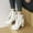 White, variant on EGNMCR Ankle Boots for Women Women's Warm Solid Retro Zipper High Heel Round Toe Boots Shoes